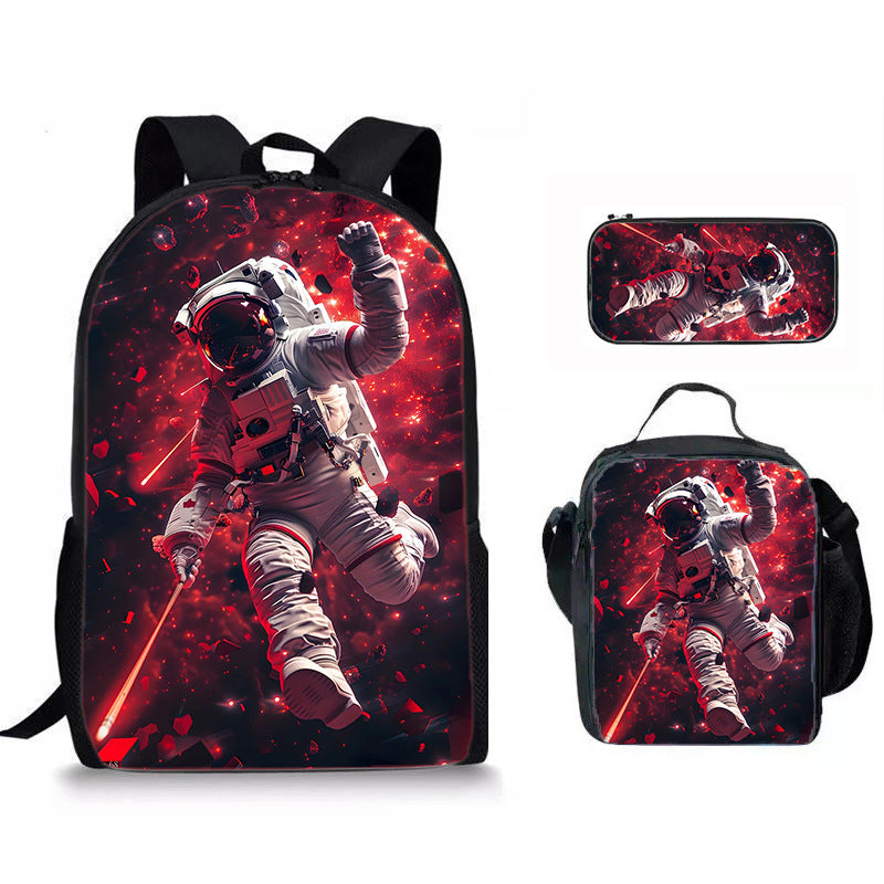 Astronaut Space Character Anime Style 3-Piece Set Backpack Lunch Bag Pencil Case Student Organizer Casual Fashion