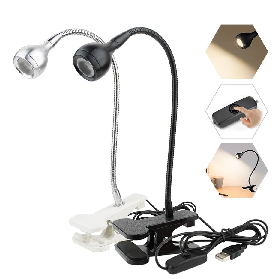 Eyes Protection LED Desk Light Clamp Lamp Flexible LED Book Reading Desk Lamp USB Clip On Desk Light Bedroom Night Lighting