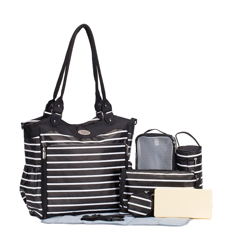 9pcs/set  Maternity Diaper Nappy Bags with Stroller Hooks Baby Bottle Bag Tote Kids Clothes Pouch Nappy Changing Pad