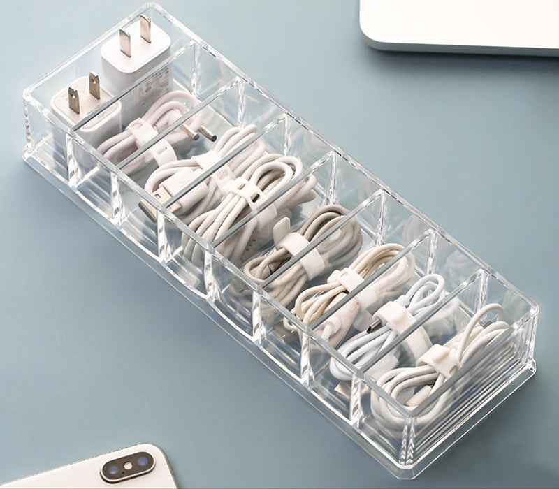 Data Cable Storage Box Transparent With Compartmentalized Charging Cable Organizer Desktop Large Capacity Power Cord Organizer Box