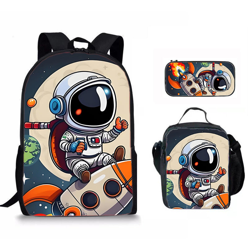Astronaut Space Character Anime Style 3-Piece Set Backpack Lunch Bag Pencil Case Student Organizer Casual Fashion