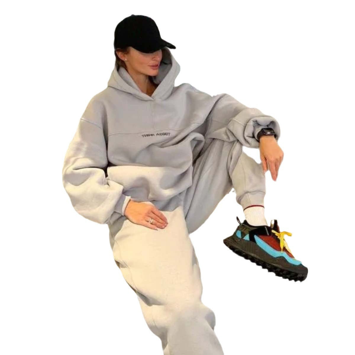 Fashionable Hooded Printed Sweatshirt Casual Sports Set for WomenAutumn and Spring Wear