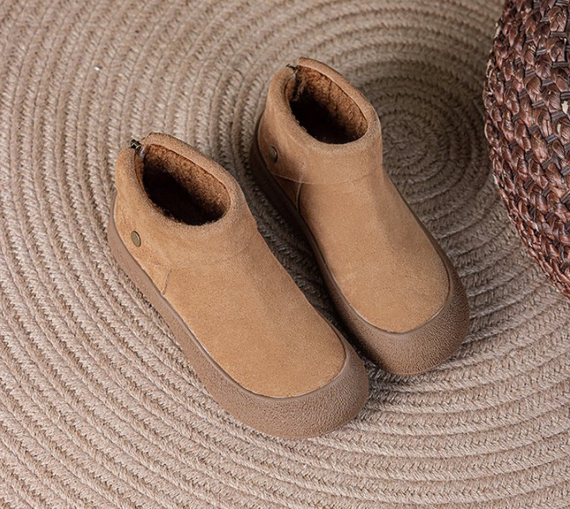 Boken shoes women's soft soled warm cotton shoes round toe flat bottomed short boots