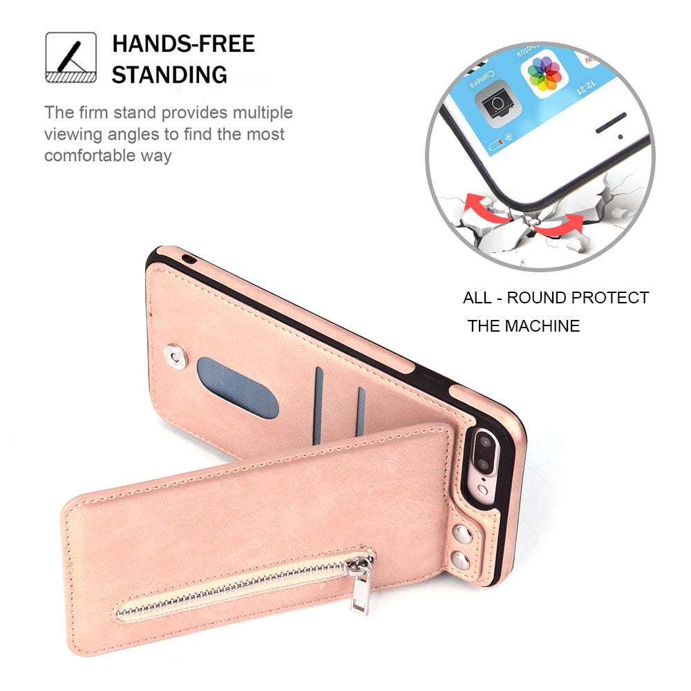 Cases For iPhone X 8 7 6S 6 Plus 5S SE Fashion zipper Leather Phone Case Card Holder Wallet Cover