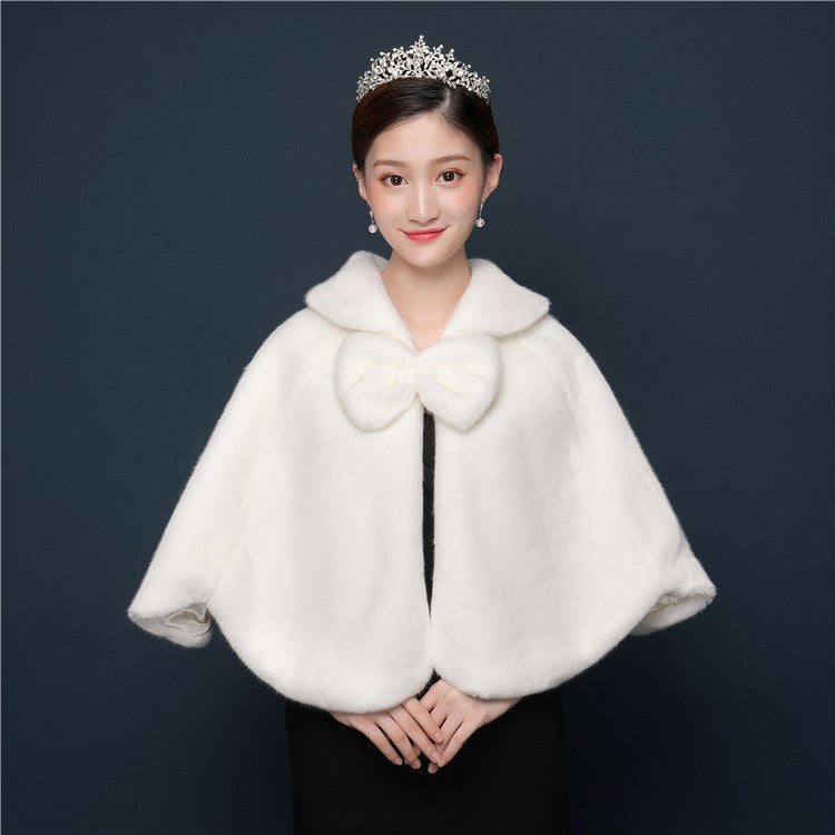 Bride's wedding dress fur shawl women's warm white cloak cheongsam jacket red cloak