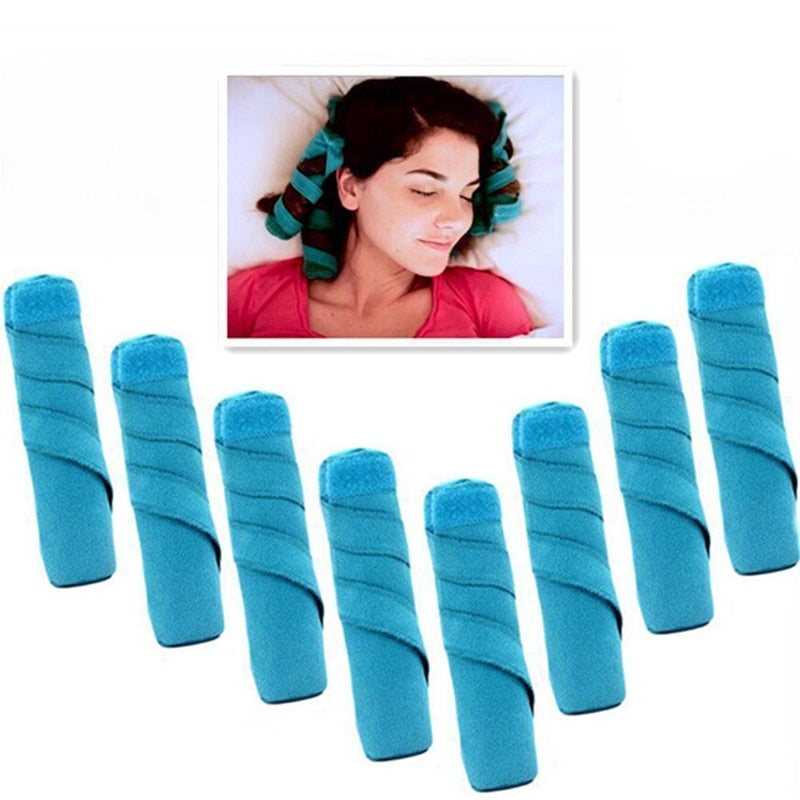 8pcs Hair Rollers Sleep Styler Kit Long Cotton Curlers DIY Styling Tools Blue Color Magic Hair Dressing Charming Hairstyle