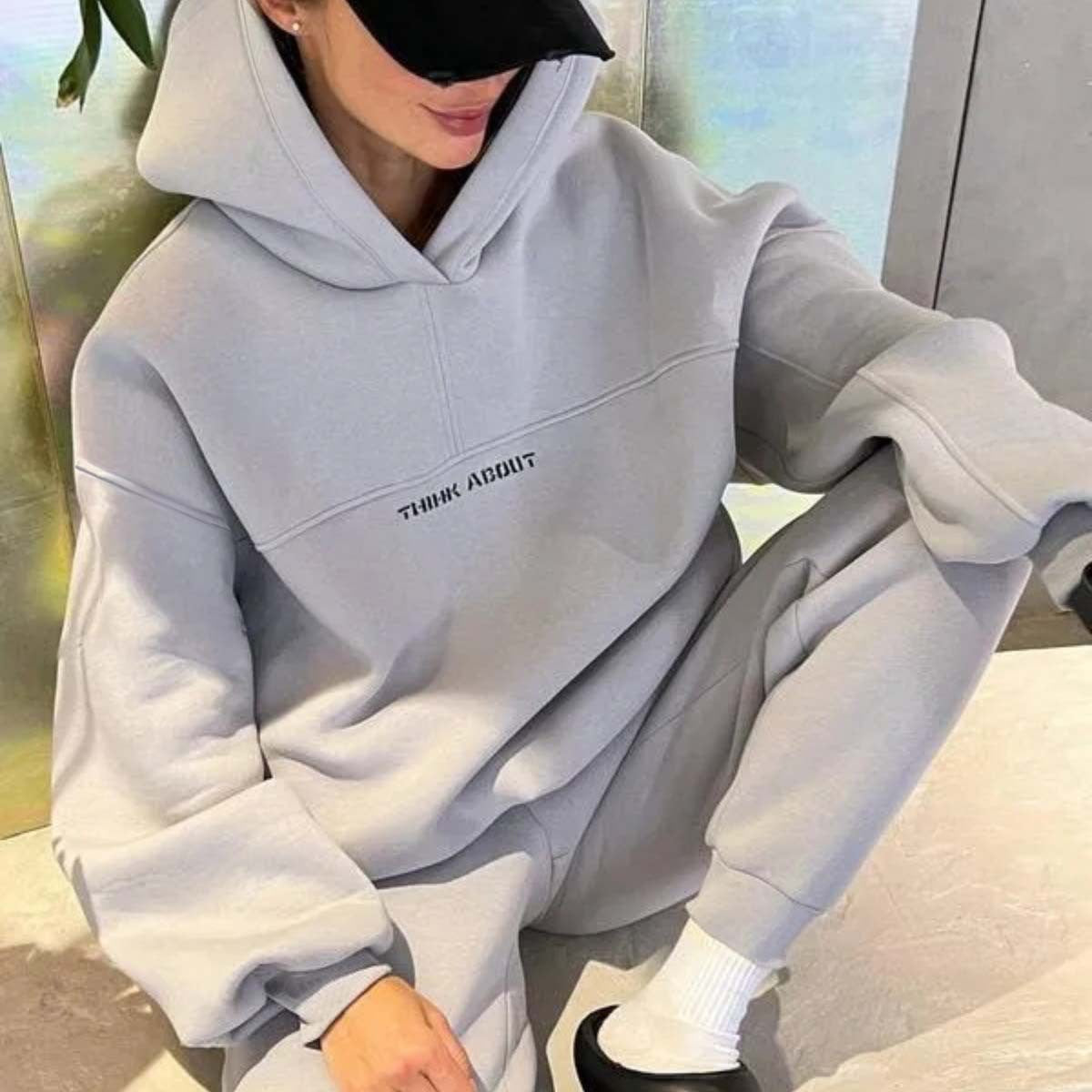 Fashionable Hooded Printed Sweatshirt Casual Sports Set for WomenAutumn and Spring Wear