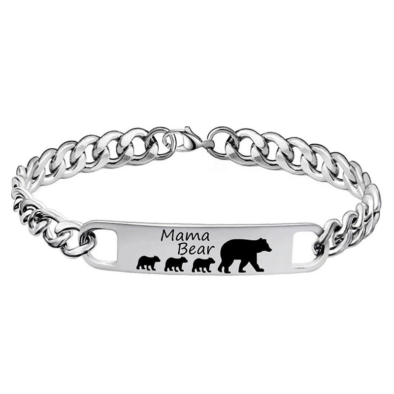 Customized 3-5 days Stainless steel Mama Bear Mother's Day gift engraved titanium steel bracelet