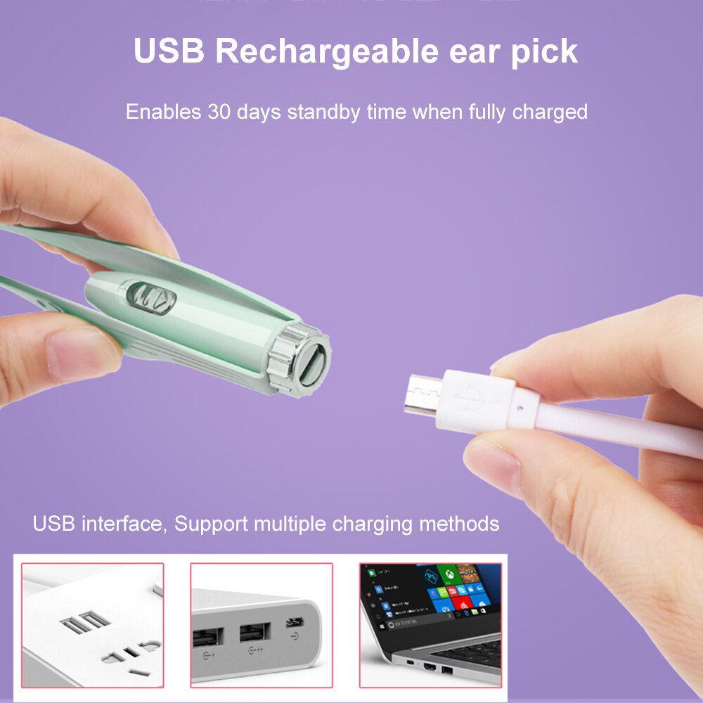 Ear Wax Removal Nose Clean Ear Cleaner Clip Baby Adults Ear Nose Clean Tweezers Remover Set LED Light Ear Pick USB Rechargeable
