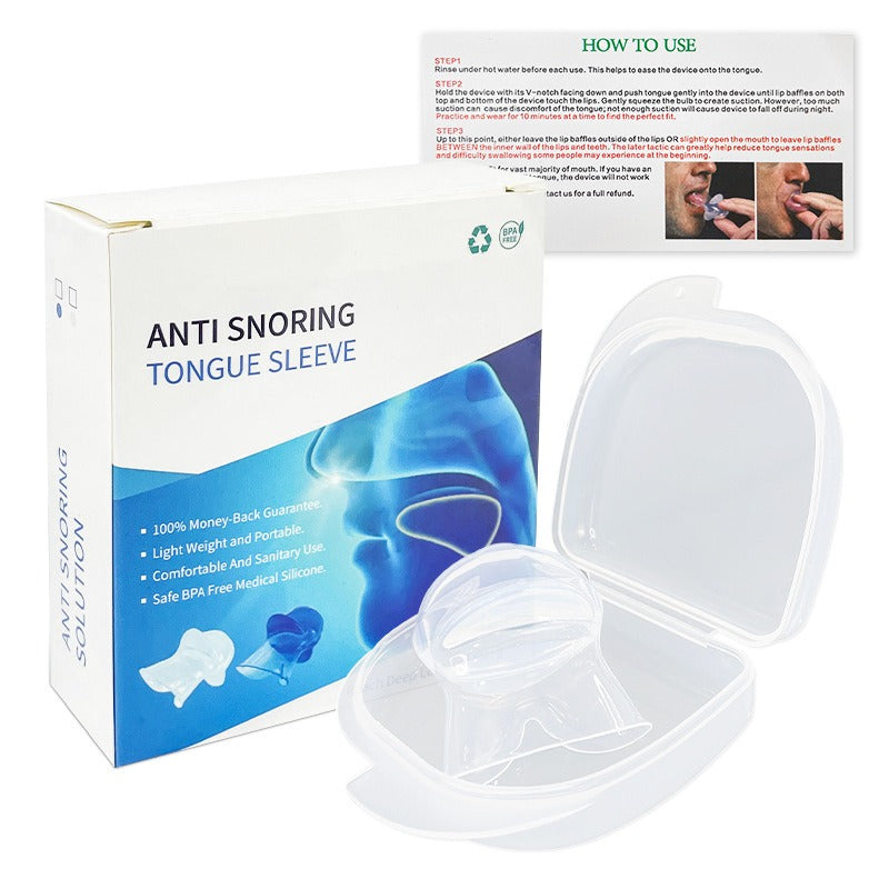 Anti snoring tongue sleeve device, anti snoring device, tongue silicone anti snoring respirator, sleep apparatus