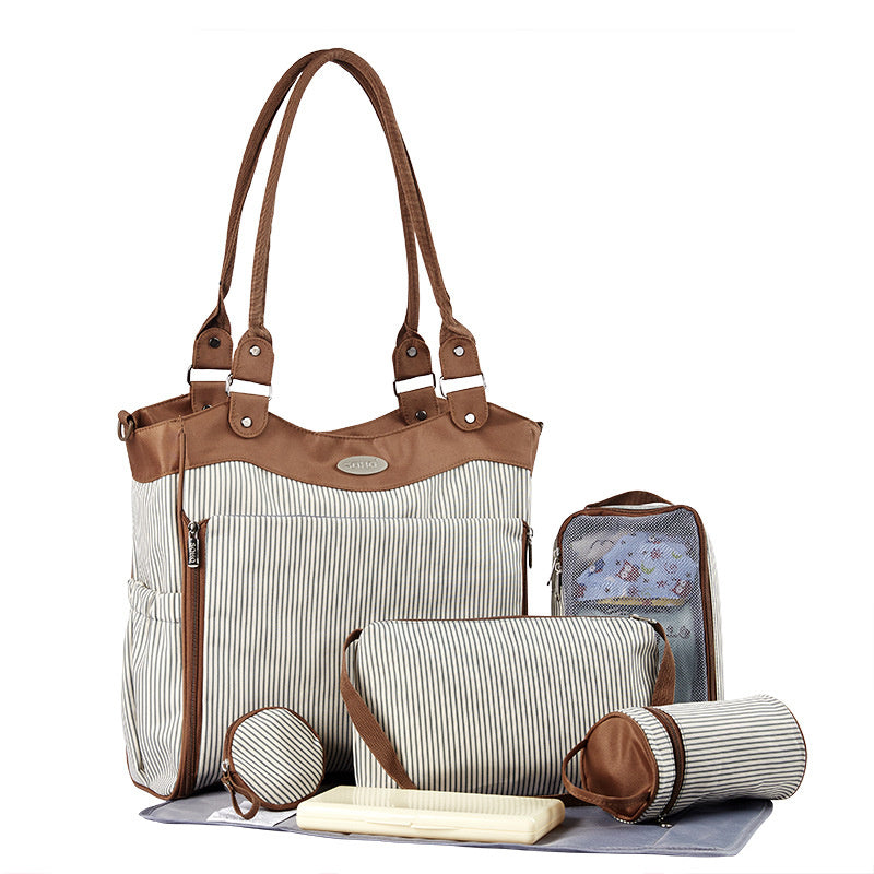 9pcs/set  Maternity Diaper Nappy Bags with Stroller Hooks Baby Bottle Bag Tote Kids Clothes Pouch Nappy Changing Pad