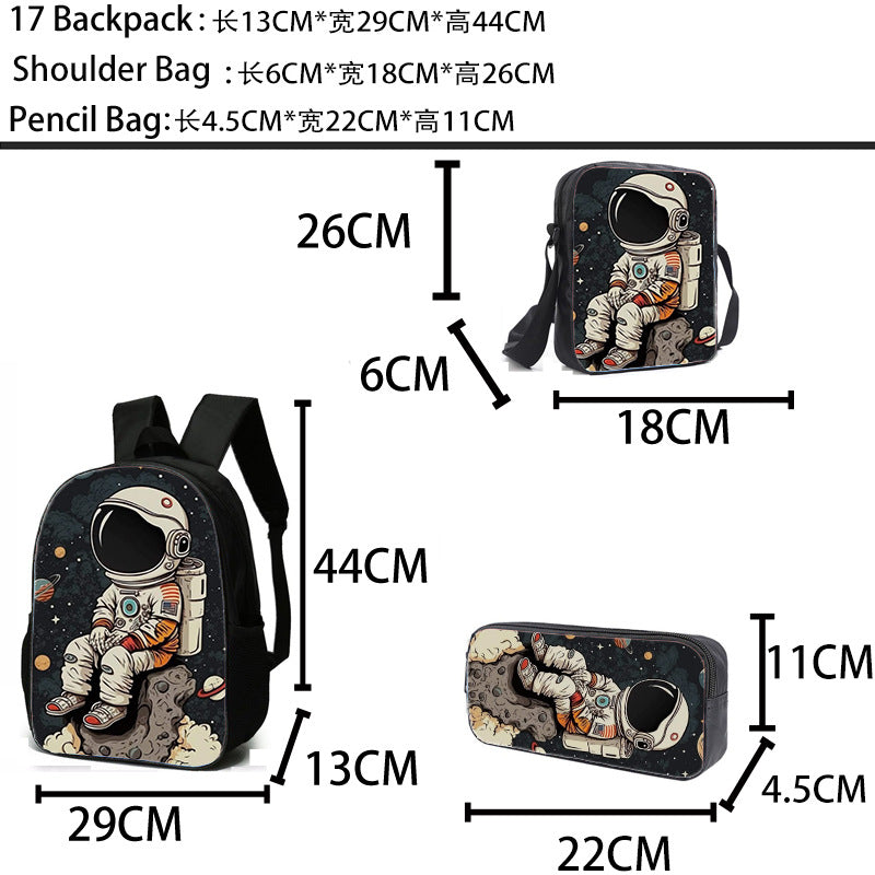 Astronaut Space Character Anime Style 3-Piece Set Backpack Lunch Bag Pencil Case Student Organizer Casual Fashion
