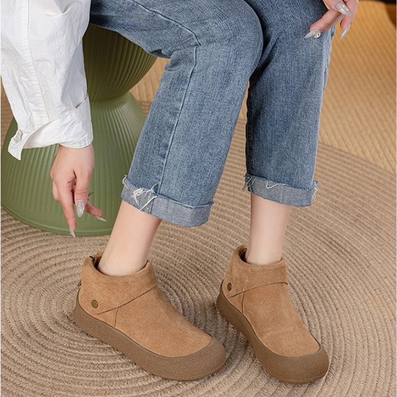 Boken shoes women's soft soled warm cotton shoes round toe flat bottomed short boots