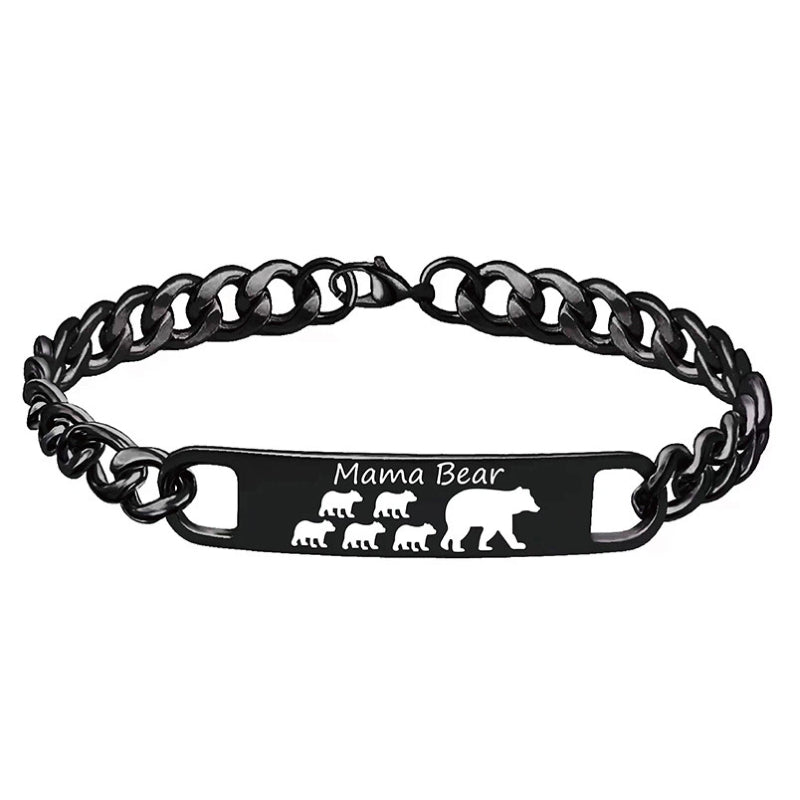 Customized 3-5 days Stainless steel Mama Bear Mother's Day gift engraved titanium steel bracelet