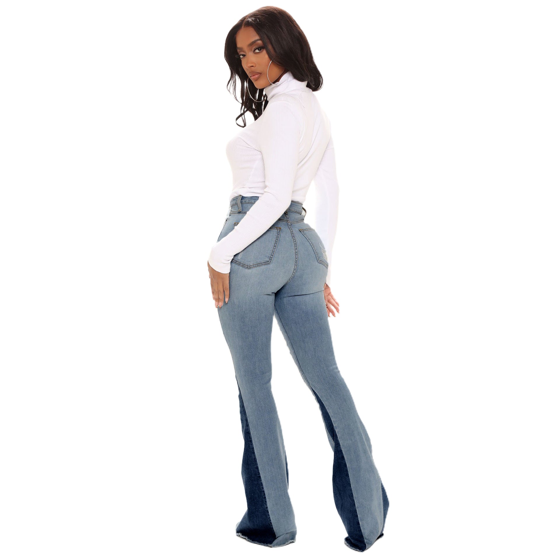 Broken hole washed women's flared jeans