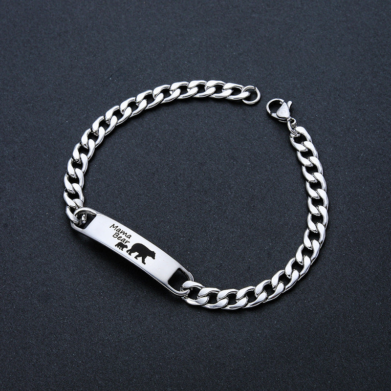 Customized 3-5 days Stainless steel Mama Bear Mother's Day gift engraved titanium steel bracelet