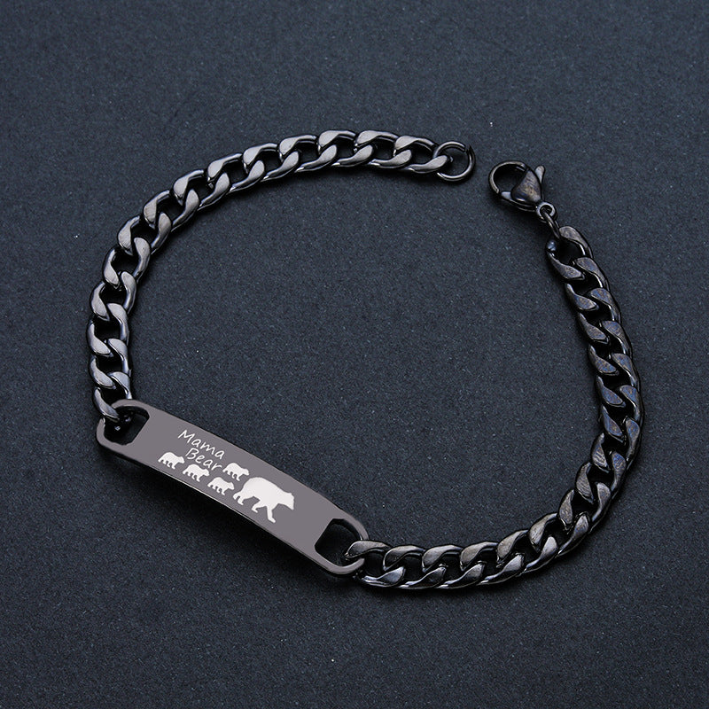 Customized 3-5 days Stainless steel Mama Bear Mother's Day gift engraved titanium steel bracelet