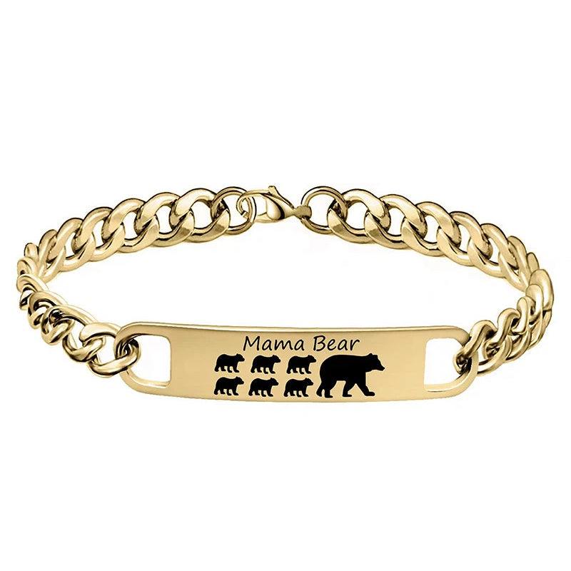 Customized 3-5 days Stainless steel Mama Bear Mother's Day gift engraved titanium steel bracelet