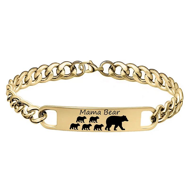 Customized 3-5 days Stainless steel Mama Bear Mother's Day gift engraved titanium steel bracelet