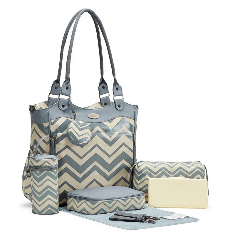 9pcs/set  Maternity Diaper Nappy Bags with Stroller Hooks Baby Bottle Bag Tote Kids Clothes Pouch Nappy Changing Pad