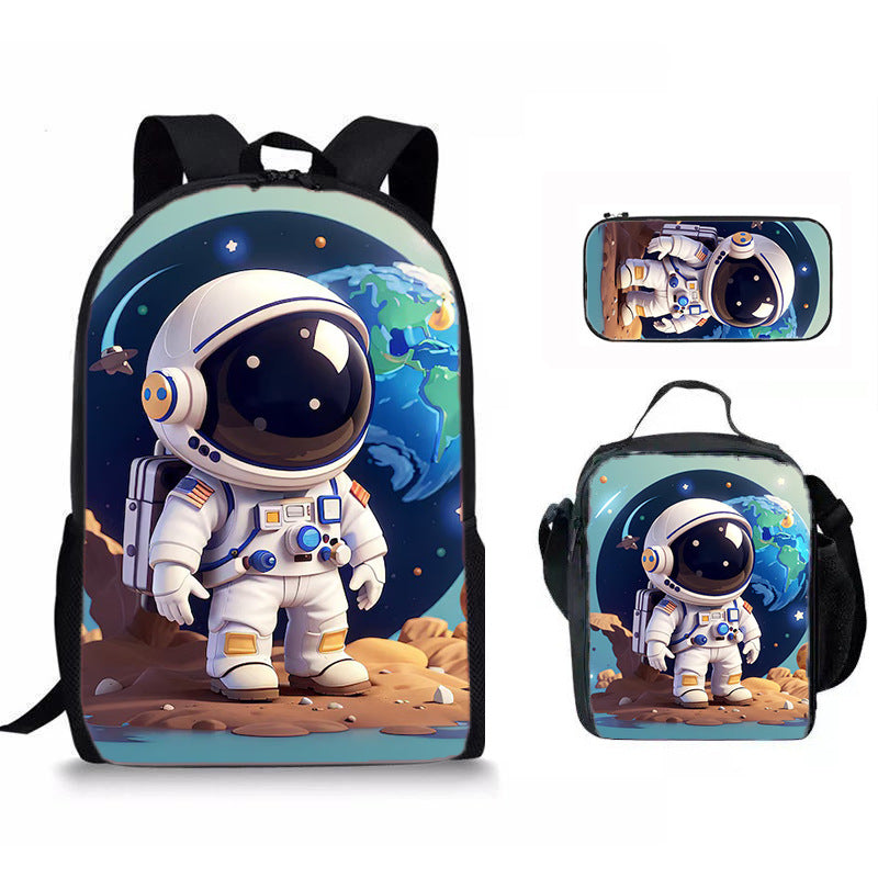 Astronaut Space Character Anime Style 3-Piece Set Backpack Lunch Bag Pencil Case Student Organizer Casual Fashion