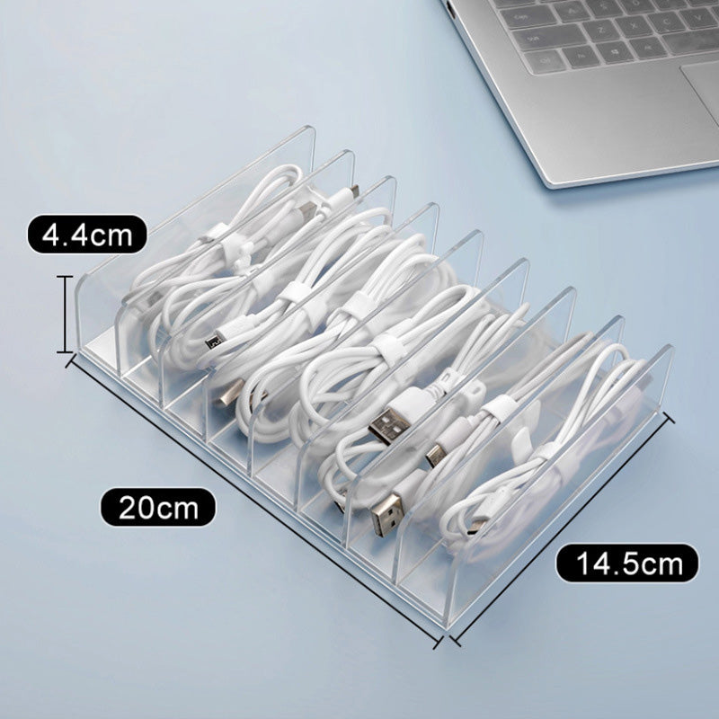 Data Cable Storage Box Transparent With Compartmentalized Charging Cable Organizer Desktop Large Capacity Power Cord Organizer Box