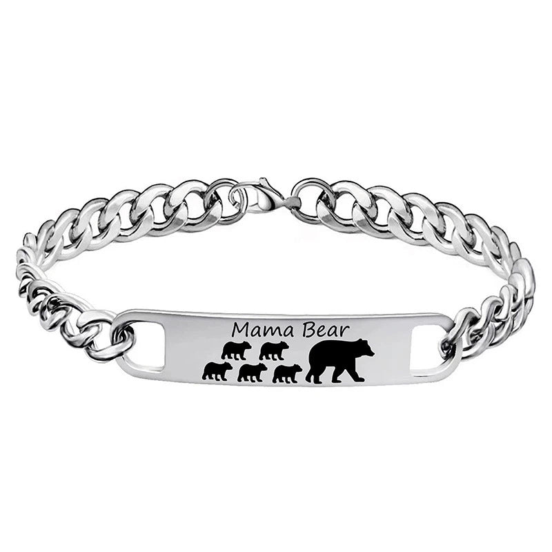Customized 3-5 days Stainless steel Mama Bear Mother's Day gift engraved titanium steel bracelet
