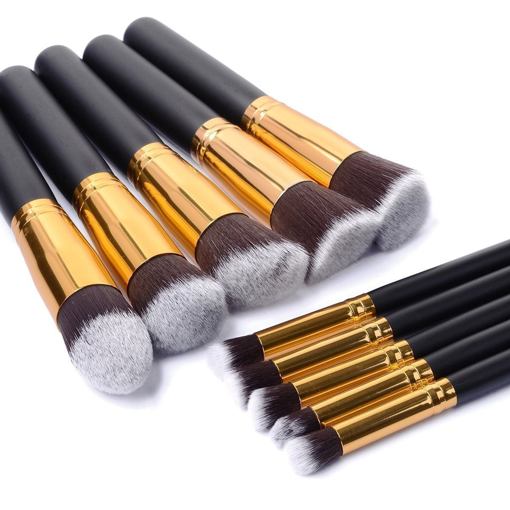 10 Pcs Silver/Golden Makeup Brushes Set Cosmetics Foundation Blending Blush Makeup Tool Powder Eyeshadow Cosmetic Set