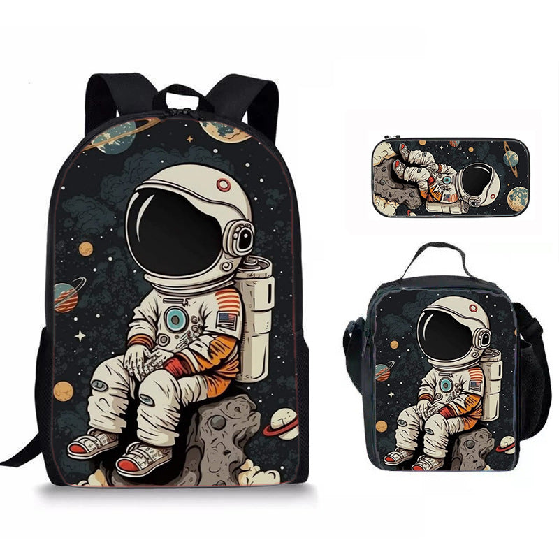 Astronaut Space Character Anime Style 3-Piece Set Backpack Lunch Bag Pencil Case Student Organizer Casual Fashion