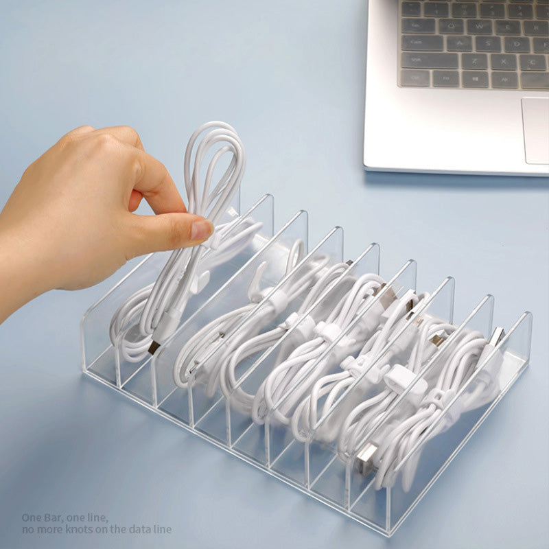 Data Cable Storage Box Transparent With Compartmentalized Charging Cable Organizer Desktop Large Capacity Power Cord Organizer Box