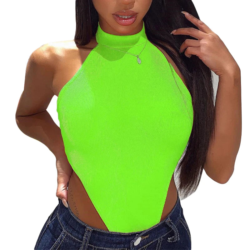 2021 Sexy Women Halter Bodysuits High Cut Bodycon Leotard Tops Summer Fashion Female Solid Sleeveless Bodysuits Bottomed Tops