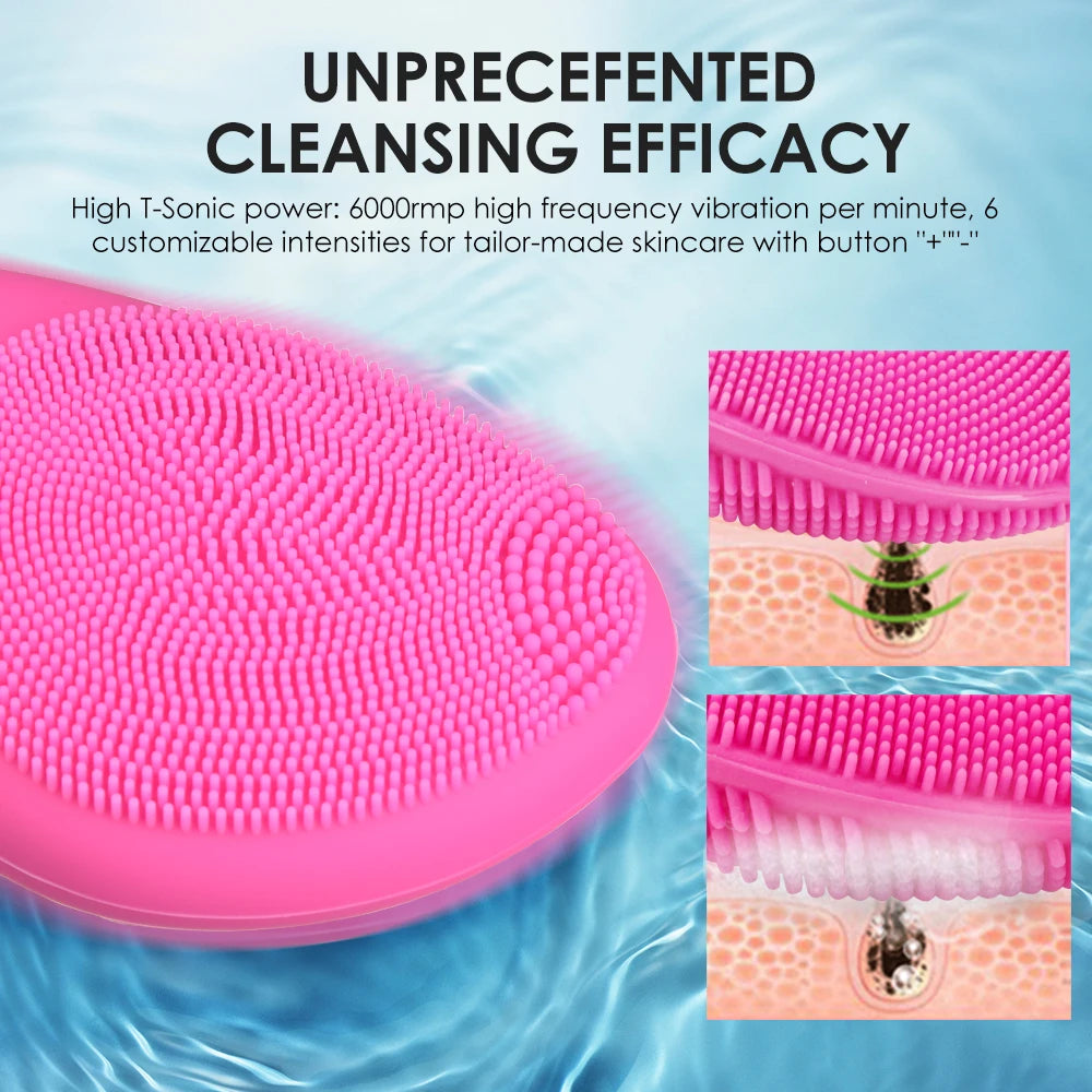 Facial Cleansing Brush Rechargeable Waterproof Silicone Face Brush Sonic Vibration Deep Cleaning Blackhead Remover Anti Aging