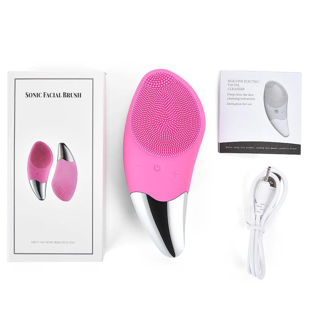 Facial Cleansing Brush Rechargeable Waterproof Silicone Face Brush Sonic Vibration Deep Cleaning Blackhead Remover Anti Aging