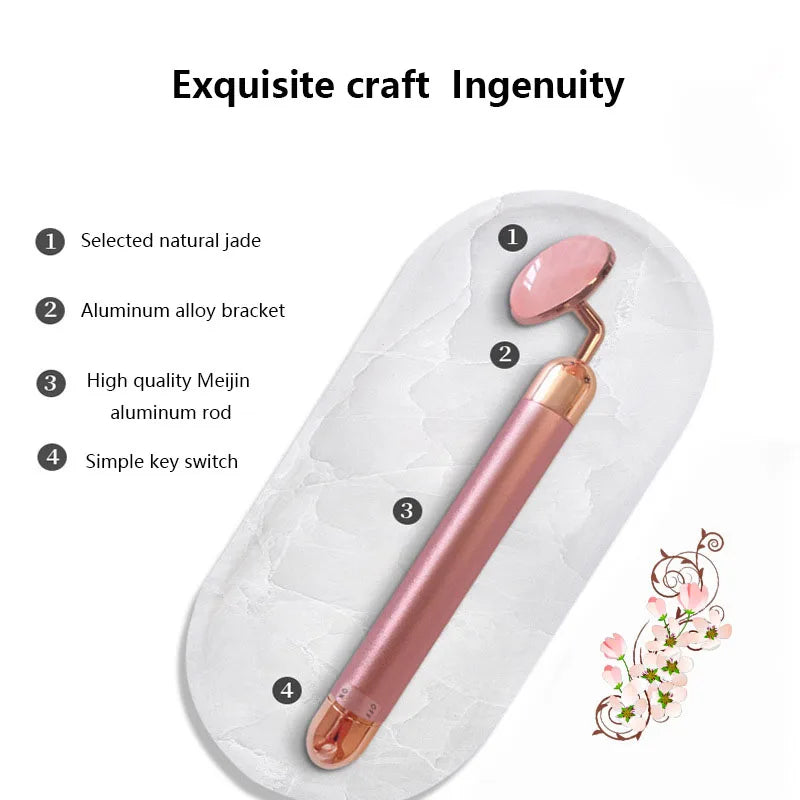 Electric Rose Quartz Roller Slimming Face Massager Lifting Natural Jade Facial Massage Stone Skin Massage Tool Gold Beauty Bar